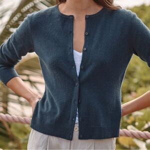 Garnet Hill Essential Cashmere Retro Cardigan Sweater - dark teal - Sz L